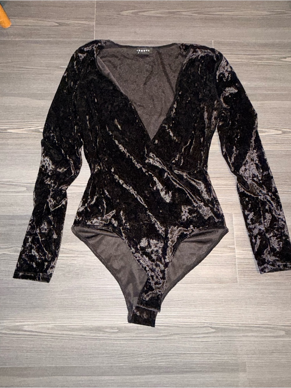 Trouvé Black Velvet Long Sleeve Body Suit size XS
